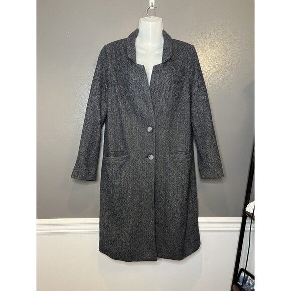 Old Navy Overcoat Herringbone Womens Small Wool Blend Long Coat Jacket - Picture 1 of 7